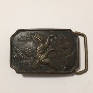 Vintage 1978 BTS Solid Brass Buckle of Ducks Taking Flight